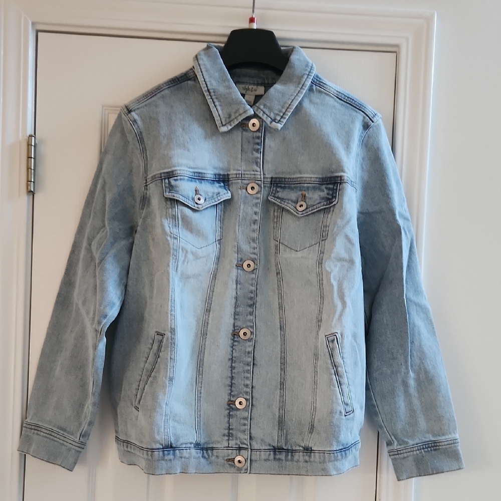 denim Jean Jacket Trucker Boyfriend school outerwear Style & Co LOGO Size L NEW